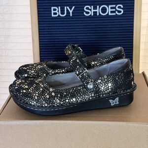 Alegria Belle Mary Jane Clogs Womens Size 36 Pewter Mosaic Comfort Shoes GUC